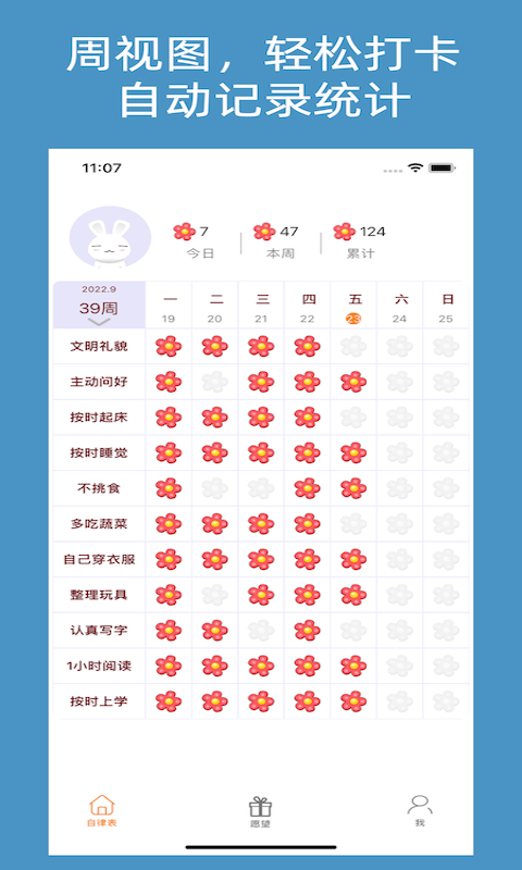 儿童习惯养成App小红花奖励系统界面